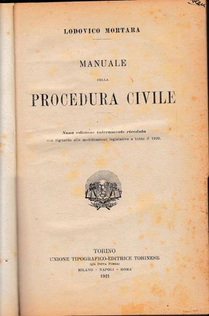 Manuale della procedura civile, due volumi - Lodovico Mortara - copertina