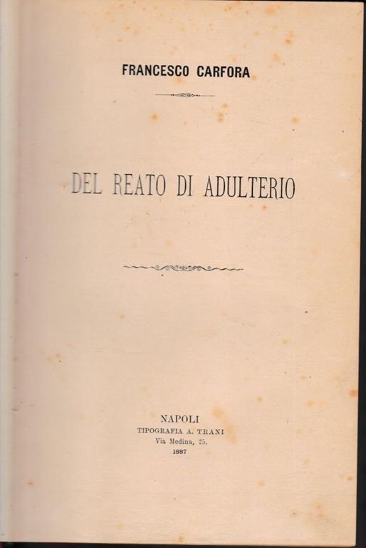 Del reato di adulterio - Francesco Canfora - copertina