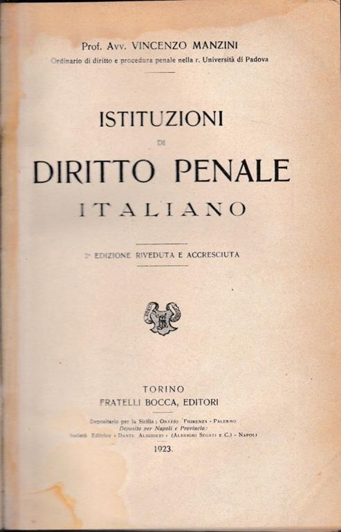 Istituzioni di Diritto Penale Italiano - Vincenzo Manzini - copertina