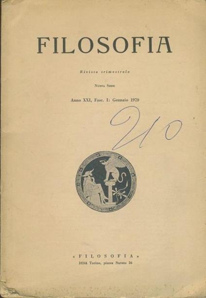Filosofia. Rivista trimestrale. Anno XXI. Fasc. I. Gennaio 1970 - copertina