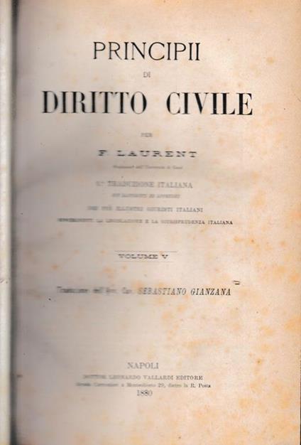 Principii di Diritto Civile, vol. 5 - F. Laurenti - copertina