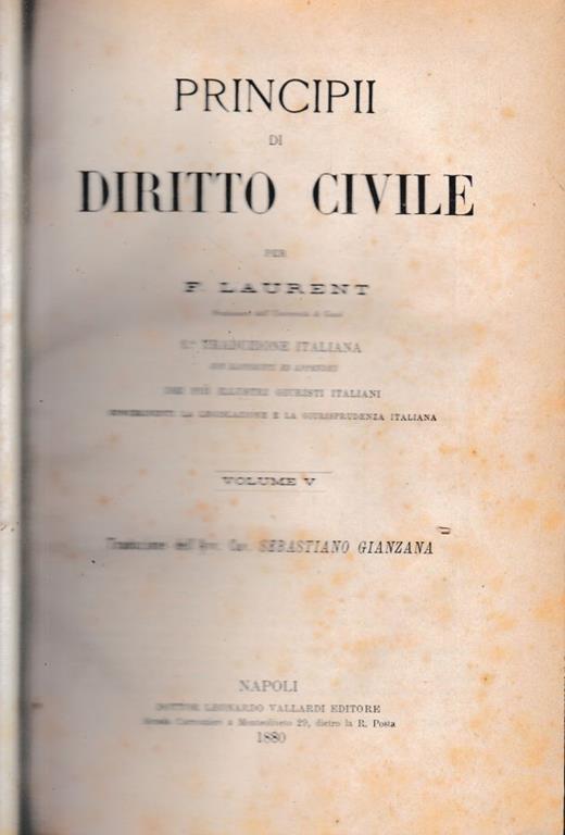 Principii di Diritto Civile, vol. 5 - F. Laurenti - copertina