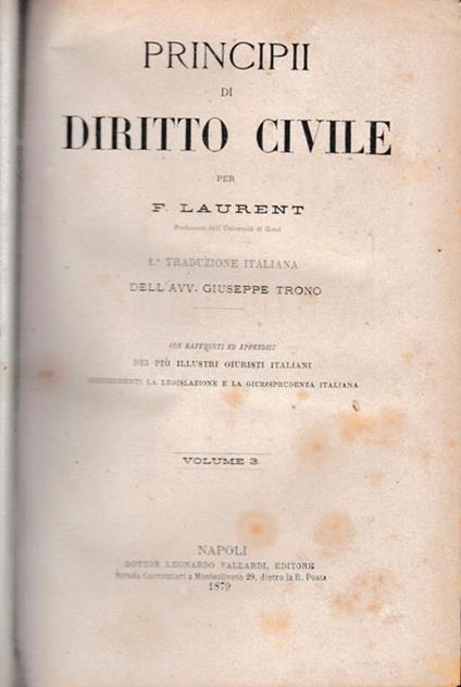 Principii di Diritto Civile, vol 3 - F. Laurenti - copertina