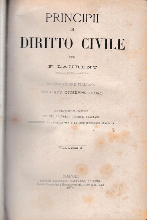 Principii di Diritto Civile, vol 3 - F. Laurenti - copertina