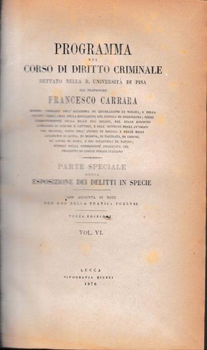 Programma del corso di diritto criminale, vol. 6 - Francesco Carrara - copertina