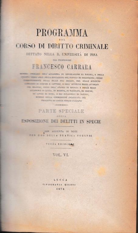 Programma del corso di diritto criminale, vol. 6 - Francesco Carrara - copertina