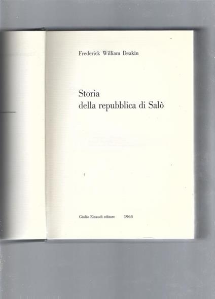 Storia della repubblica di Salò - Frederick W. Deakin - copertina