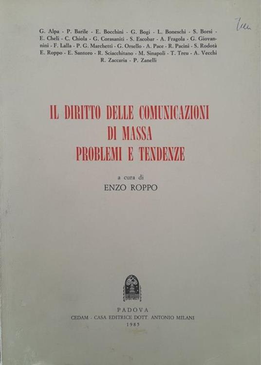 Il diritto delle comunicazioni di massa problemi e tendenze - Enzo Roppo - copertina