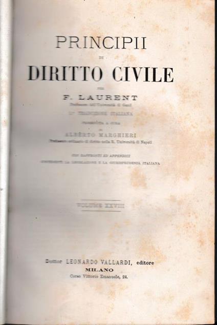 Principii di Diritto Civile, vol. 28 - F. Laurenti - copertina