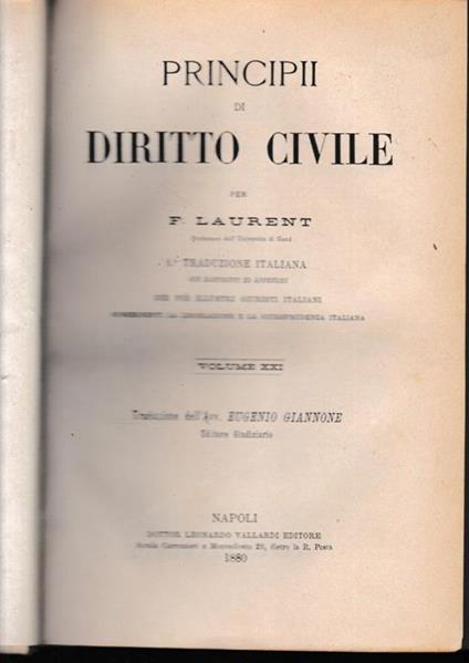 Principii di Diritto Civile, vol. 21 - F. Laurenti - copertina