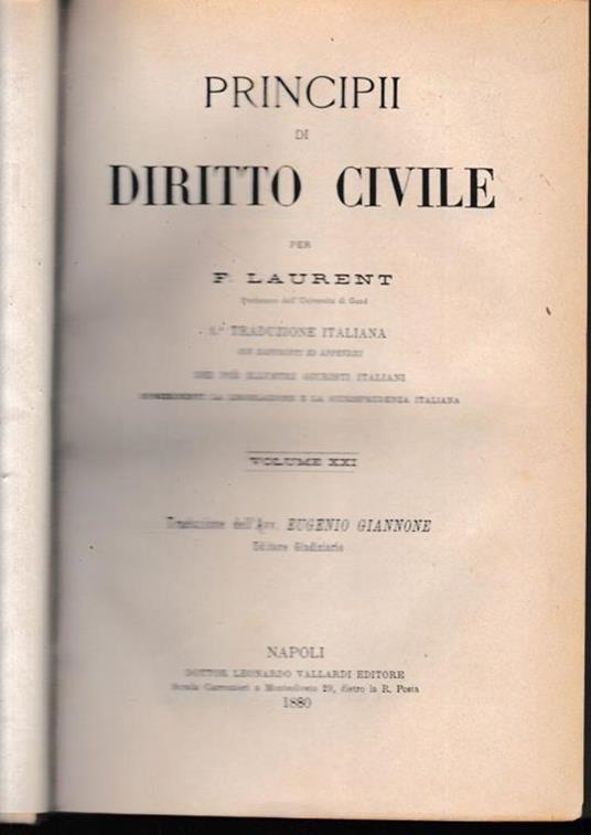 Principii di Diritto Civile, vol. 21 - F. Laurenti - copertina