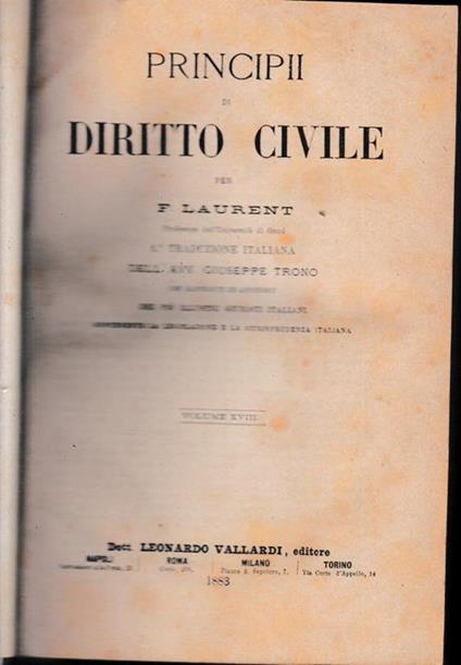 Principii di Diritto Civile, vol. 18 - F. Laurenti - copertina
