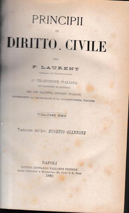 Principii di Diritto Civile, vol. 22 - F. Laurenti - copertina