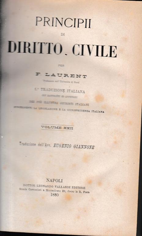 Principii di Diritto Civile, vol. 22 - F. Laurenti - copertina