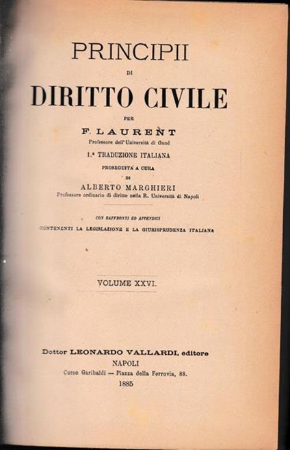Principii di Diritto Civile, vol. 26 - F. Laurenti - copertina