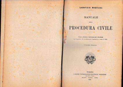 Manuale della Procedura Civile, vol. 2° - Lodovico Mortara - copertina