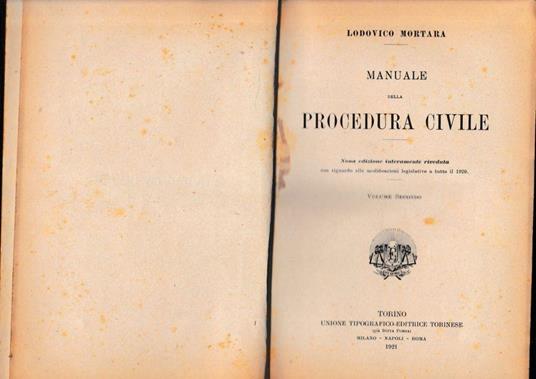 Manuale della Procedura Civile, vol. 2° - Lodovico Mortara - copertina