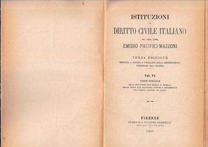Istituzioni di Diritto Civile Italiano, vol. VI - Emidio Pacifici Mazzoni - copertina