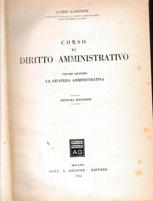 Corso di Diritto Amministrativo, vol. 2° - Guido Zanobini - copertina