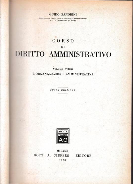 Corso di Diritto amministrativo, vol. 3° - Guido Zanobini - copertina