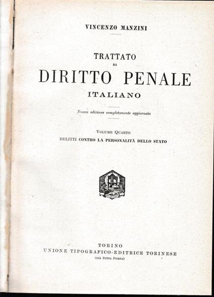 Trattato di diritto penale italiano, vol. 4° - Vincenzo Manzini - copertina