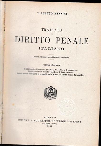 Trattato di diritto penale italiano, vol. 7° - Vincenzo Manzini - copertina