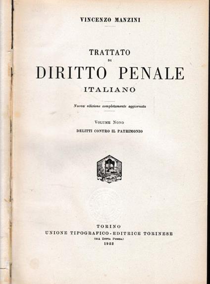 Trattato di diritto penale italiano, vol. 9° - Vincenzo Manzini - copertina