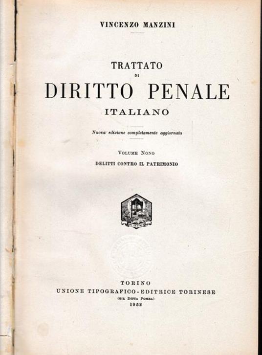 Trattato di diritto penale italiano, vol. 9° - Vincenzo Manzini - copertina