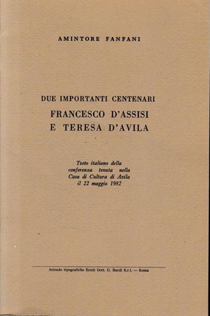 Due importanti centenari Francesco d'Assisi e Teresa D'Avila - copertina