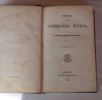 Storia della letteratura italiana. Volume secondo - copertina