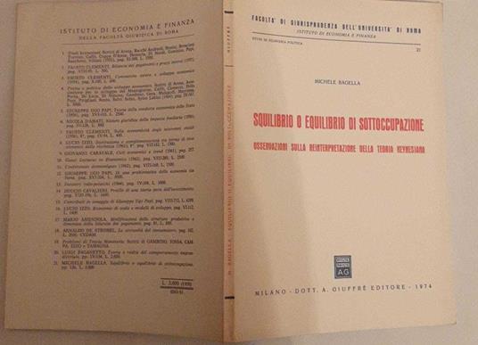 Squilibrio o equilibrio di sottoccupazione. Osservazioni sulla reinterpretazione della teoria Keynesiana - Michele Bagella - copertina