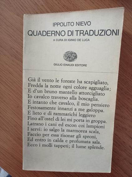 Quaderno di traduzioni - Ippolito Nievo - copertina