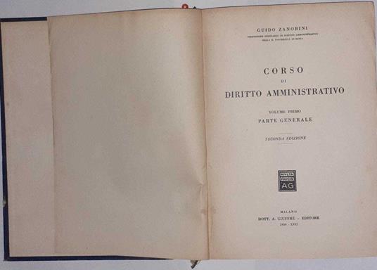 Corso di diritto amministrativo. Volume primo. Parte generale - Guido Zanobini - copertina