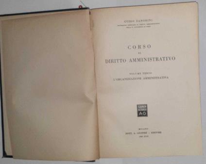 Corso di diritto amministrativo. Volume terzo. L' organizzazione amministrativa - Guido Zanobini - copertina