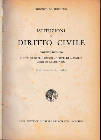Istituzioni di Diritto Civile, vol. 2° - Roberto De Ruggiero - copertina