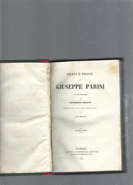 Versi e prose - Giuseppe Parini - copertina