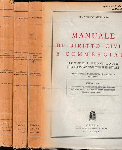 Manuale di Diritto civile e Commerciale, tre volumi - Francesco Messineo - copertina