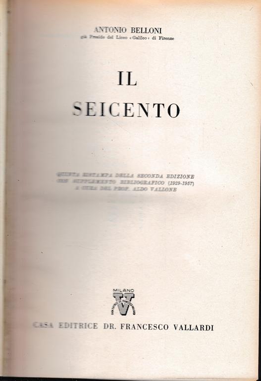 Storia letteraria d'Italia: Il Seicento - Antonio Belloni - copertina
