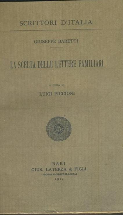 La scelta delle lettere familiari - Giuseppe Baretti - copertina