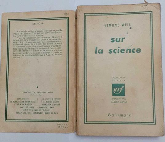 Sur la science - Simone Weil - copertina