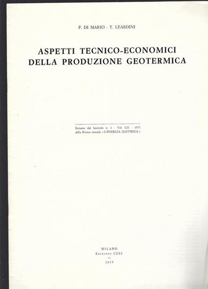 Aspetti Tecnico-Economici Della Produzione Geotermica - copertina