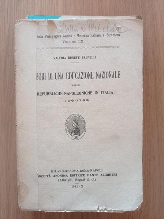 Albori di una educazione nazionale nelle repubbliche napoleoniche in Italia 1796 - 1799 - Valeria Benatti - copertina