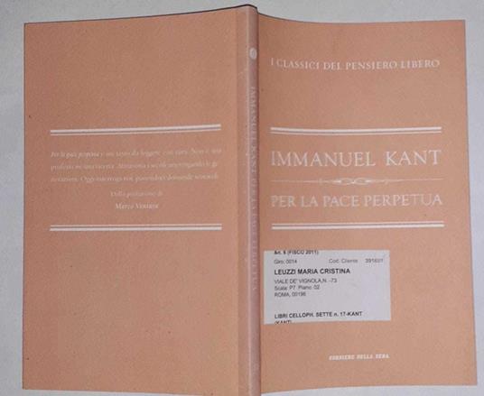 Per la pace perpetua - Immanuel Kant - copertina