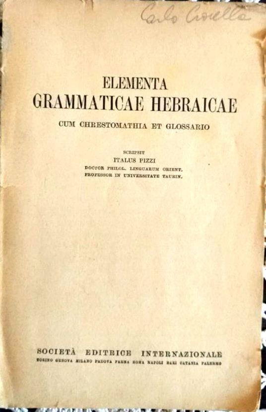 Elementa Grammaticae Hebraicae - Italo Pizzi - copertina