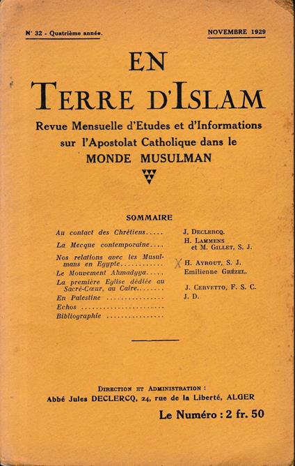 En Terre d'Islam. N. 32, novembre 1929 - copertina