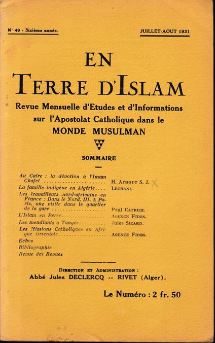 En Terre d'Islam. N. 49, Juillet-Aout 1931 - copertina