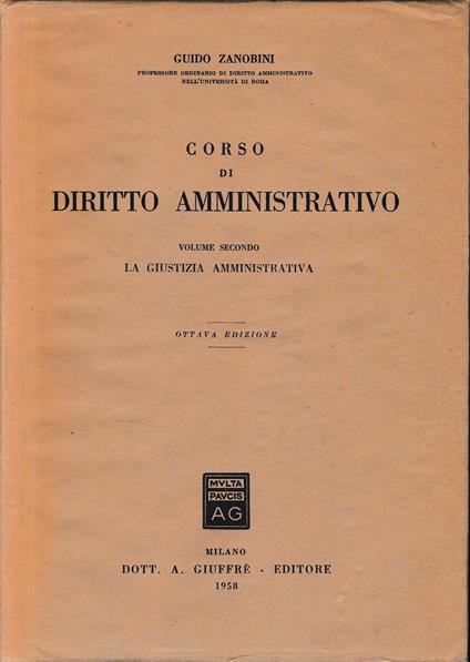 Corso di Diritto Amministrativo, vol. 2° - Guido Zanobini - copertina