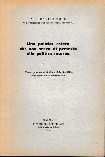 Una politica estera che non serva di pretesto alla politica interna - copertina