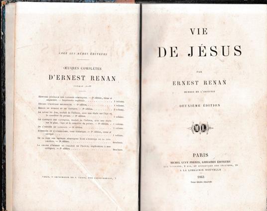 Vie de Jésus - Ernest Renan - copertina