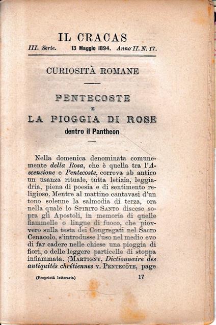 Il Cracas. Diario di Roma. Vol. 2. III serie, 13 Maggio 1894, anno II, n. 17 - copertina